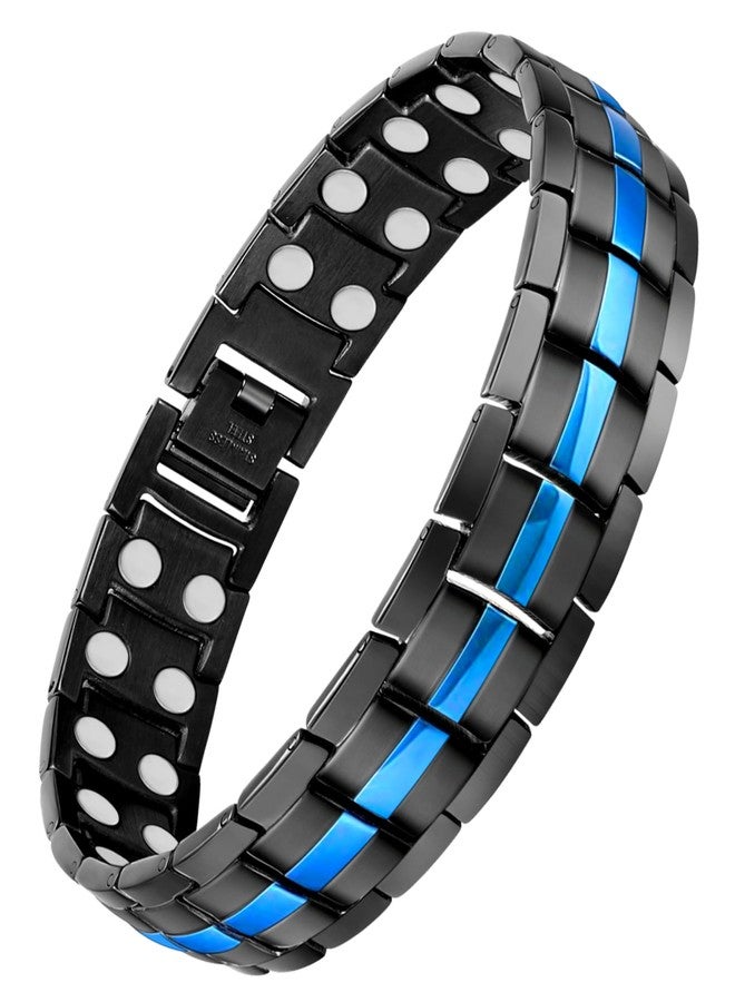 Feraco Magnetic Bracelet for Men Titanium Steel Magnetic Bracelet for Men with Double Row Magnets Adjustable (Black & Blue) - Image 1